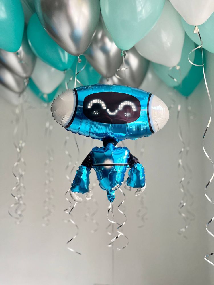 Воздушные шары для мальчика Робот бирюза/тиффани/белый/серебро №3824