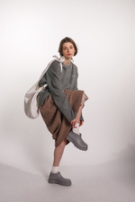 Юбка-трапеция из плюшевой ткани, какао