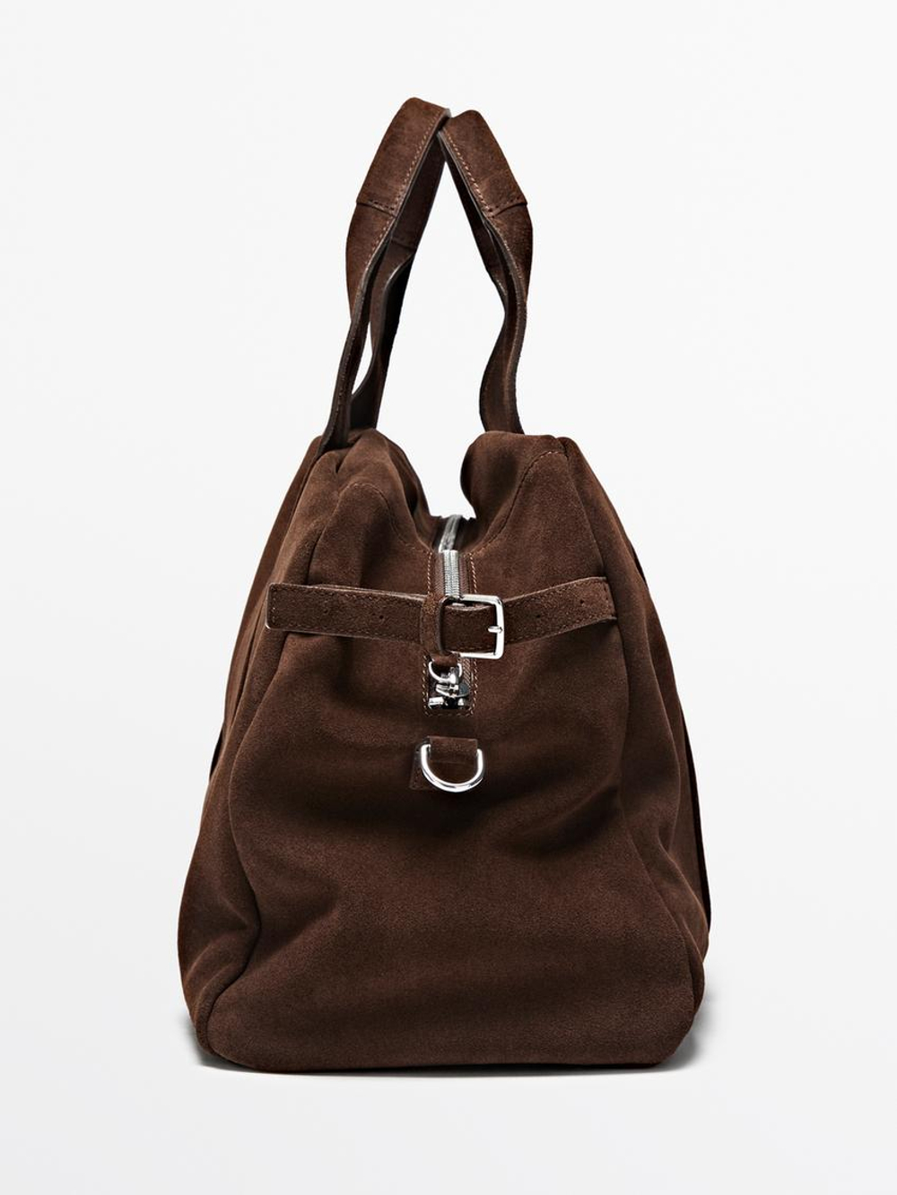 Massimo Dutti Дорожная сумка из замшевой кожи, серо-коричневый