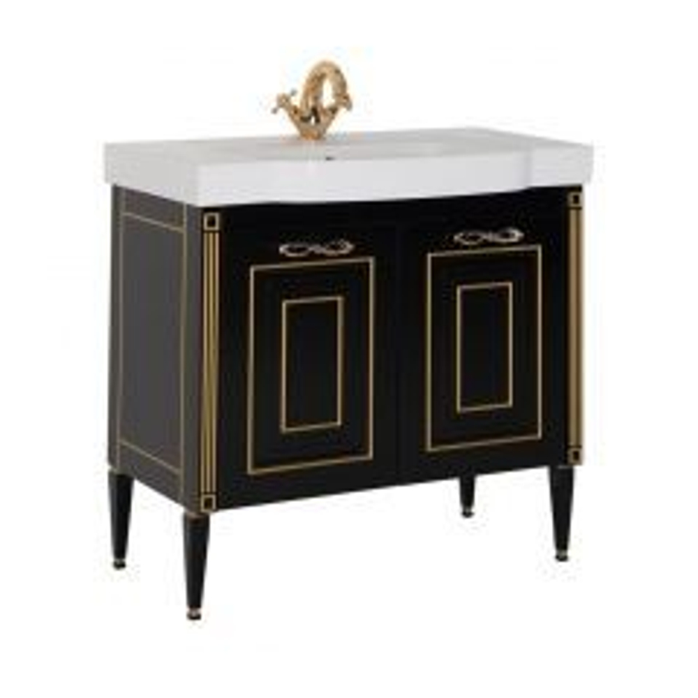 Тумба с раковиной Aquanet Паола 90 черный/золото (керамика)