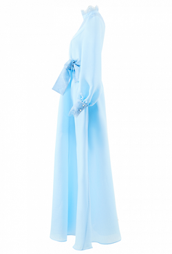 Длинное платье со складками на полочке голубое 35-01-20 SS