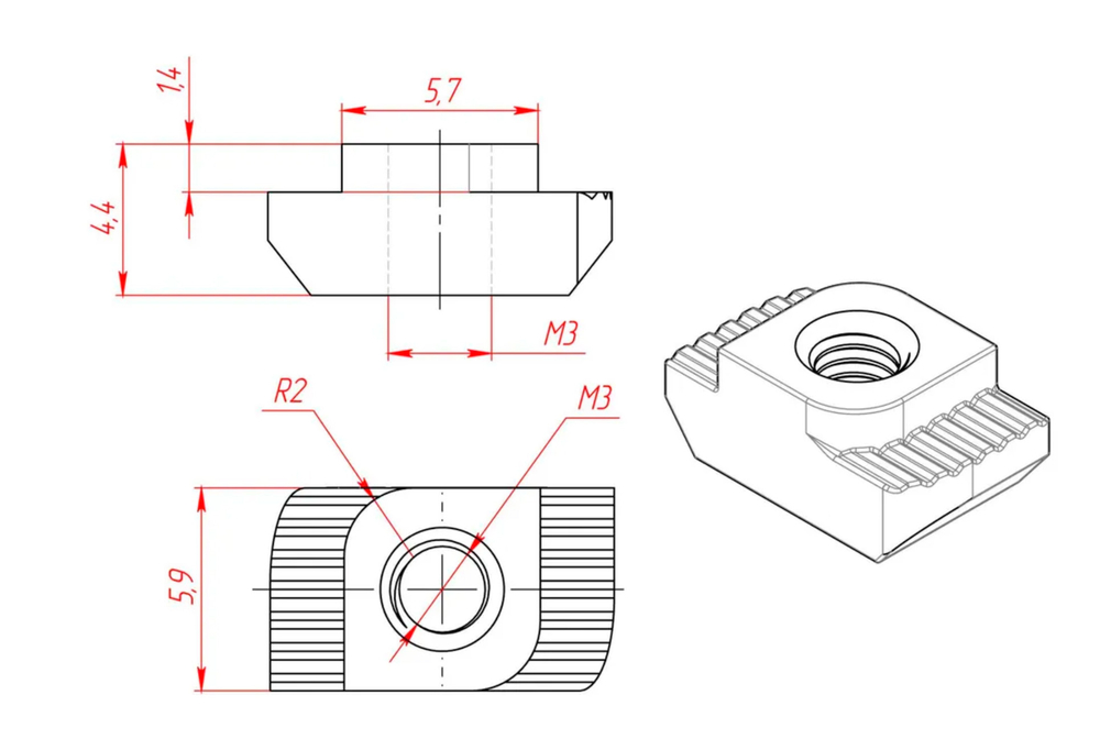 Т-гайка (паз 6 мм, винт М4)