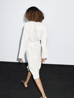 Massimo Dutti Платье-рубашка с контрастными пуговицами, натуральный, кремовый