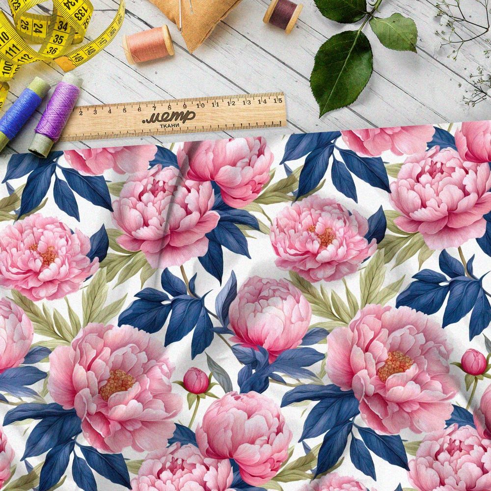 Ткань премиум Оксфорд 600D выразительные пионы