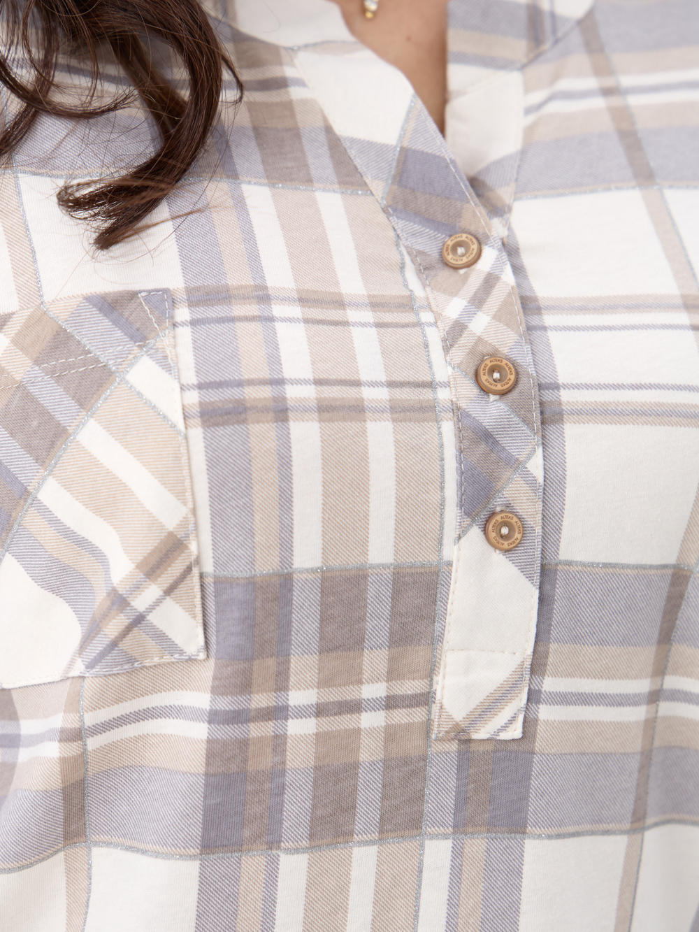 Блузка БЛ-131/клеткабеж-серебро