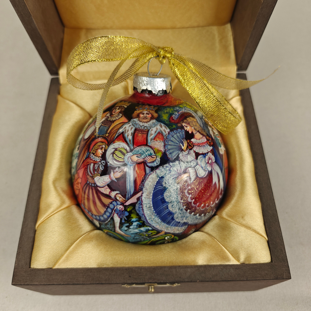 Шар новогодний с круговой росписью Палех "Золушка" в футляре