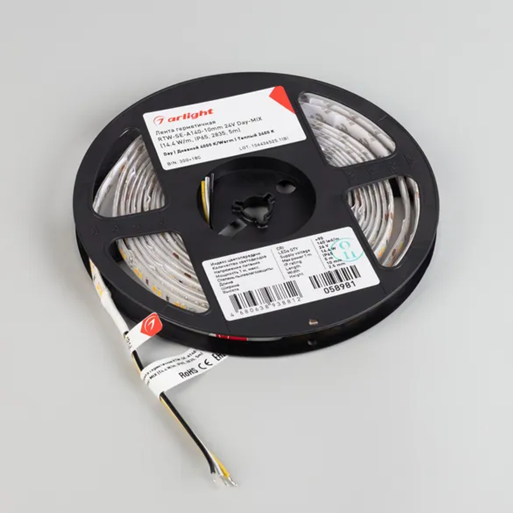 Светодиодная лента герметичная RTW-SE-A140-10mm 24V Day-MIX (14.4 W/m, IP65, 2835, 5m) (Arlight, Изменяемая ЦТ) 058981