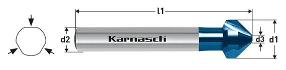 Зенковка Karnasch Ø6,3 мм, с покрытием Blue-Tec, 90°, ASP, DIN 335, арт. 20.1750-050