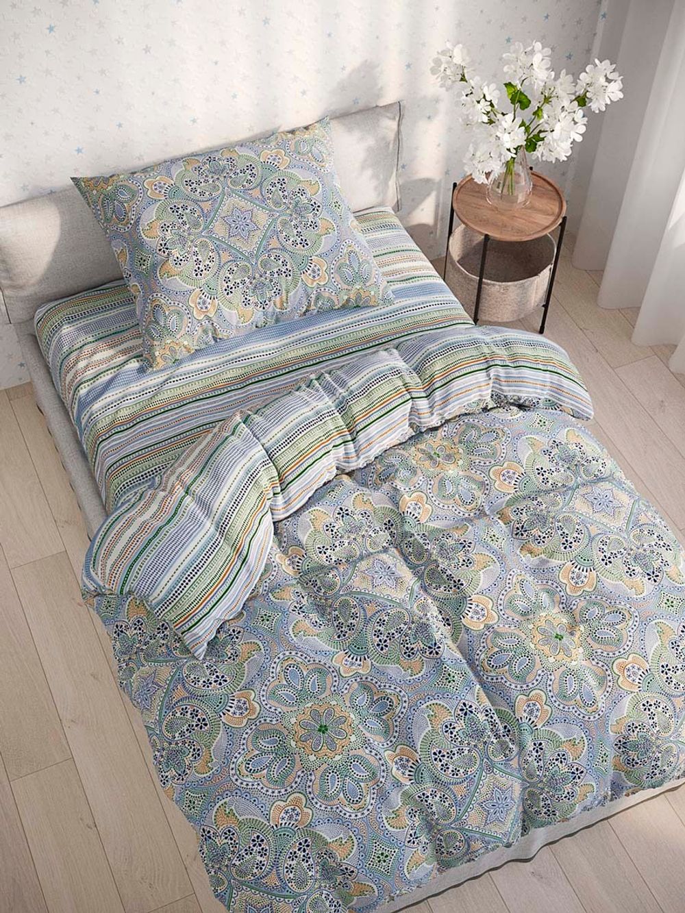 Постельное белье Сказка "Бисер/Бисер" 1,5-сп   наволочка 50х70 1шт Простынь  150х215 см  Пододеяльник 145х215 см