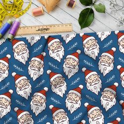 Ткань атлас спящий санта-клаус на синем фоне