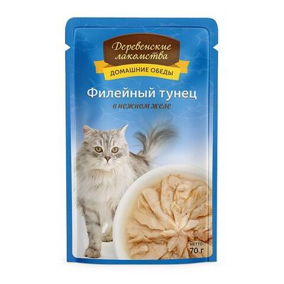 Влажный корм "Деревенские лакомства" для кошек Филейный тунец в нежном желе, пауч 70г
