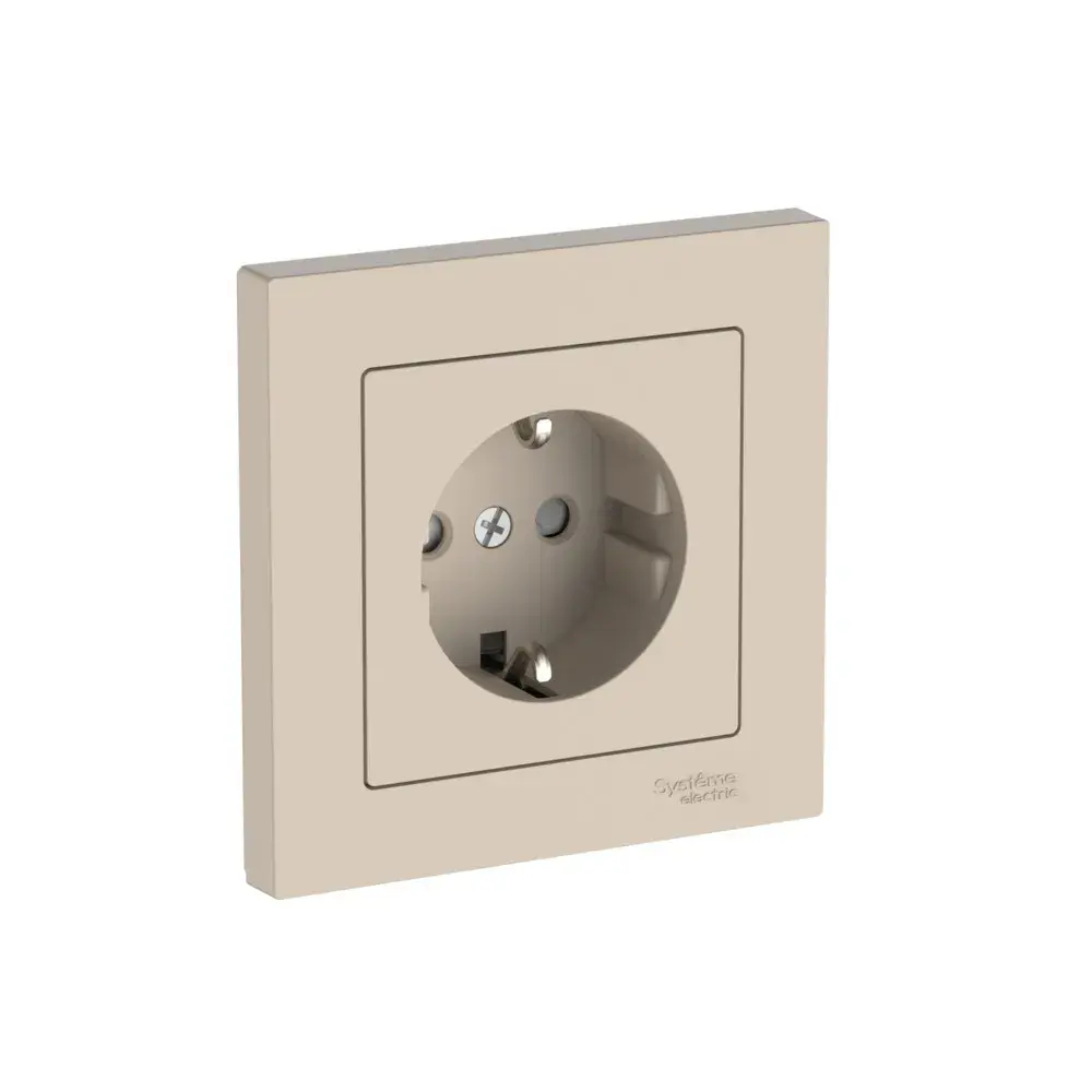 ATLASDESIGN РОЗЕТКА с заземлением со шторками, 16А, в сборе, быстрозажим. клем., ПЕСОЧНЫЙ