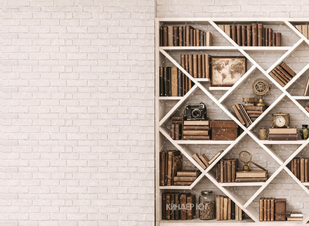 Фотофон "Книжный стеллаж и кирпичная стена" арт. ФФ905-114