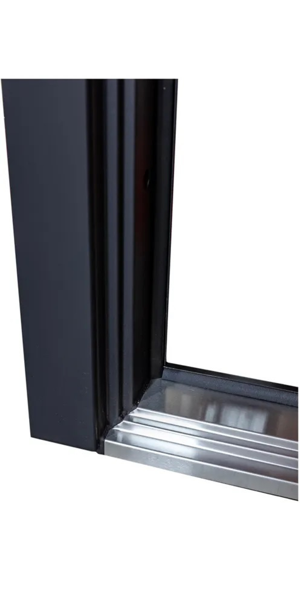 Входная дверь в квартиру STR МХ - 26 Гранит лава оникс, вставка нержавеющая сталь / Н10 Белый софт