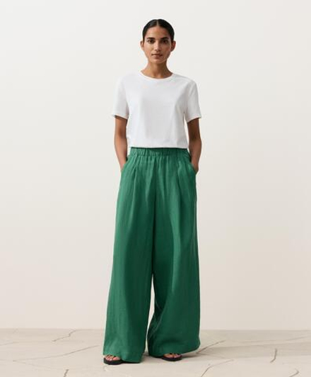 OYSHO Брюки с широкими штанинами из 100% льна, изумрудно-зеленый