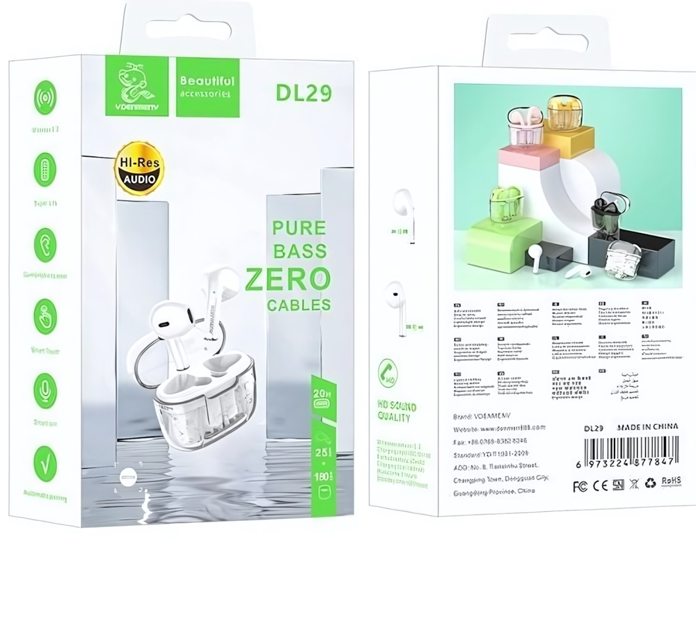 Bluetooth - гарнитура DENMEN DL29, TWS вкладыши, BT5.3, 25/180mAh Light Yellow