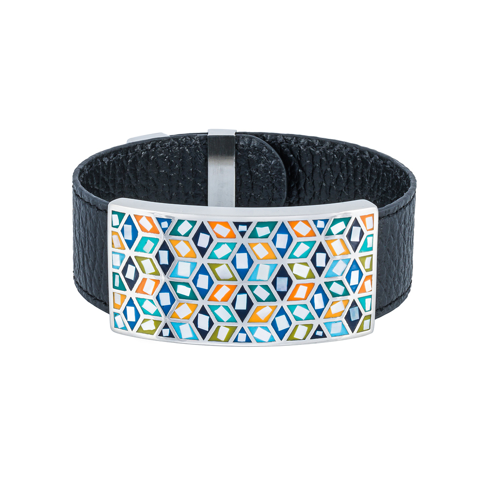 Браслет Fiore Luna на черном кожаном ремешке CB13209-5