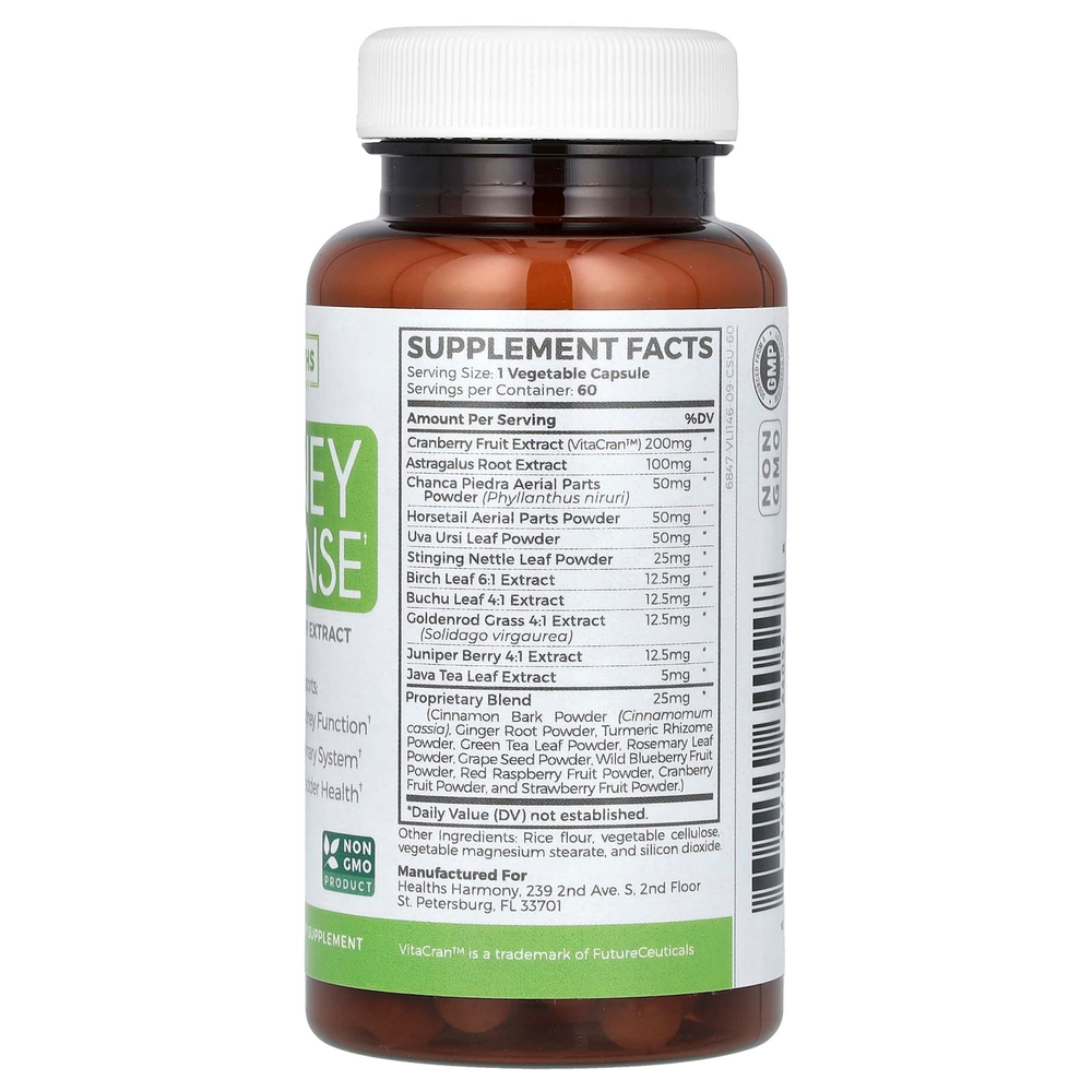 Healths Harmony, средство для очищения почек, с экстрактом клюквы, 60 капсул