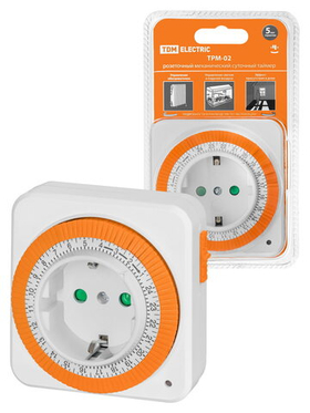 Таймер розеточный механический ТРМ-02-15мин/24ч-16А (суточный, квадрат) (-10 +40 С°) TDM SQ1506-0003