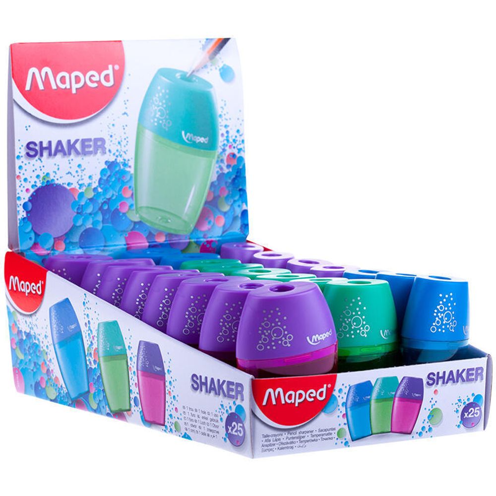 Точилка пластиковая Maped Shaker, 1 отверстие, с контейнером, ассорти