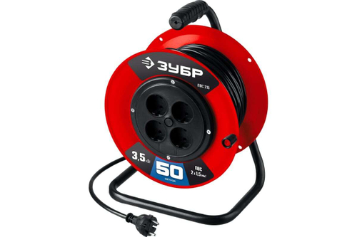 Силовой удлинитель на катушке ЗУБР ПВС 215 ПВС 2x1.5 50м 3500Вт 55103-50
