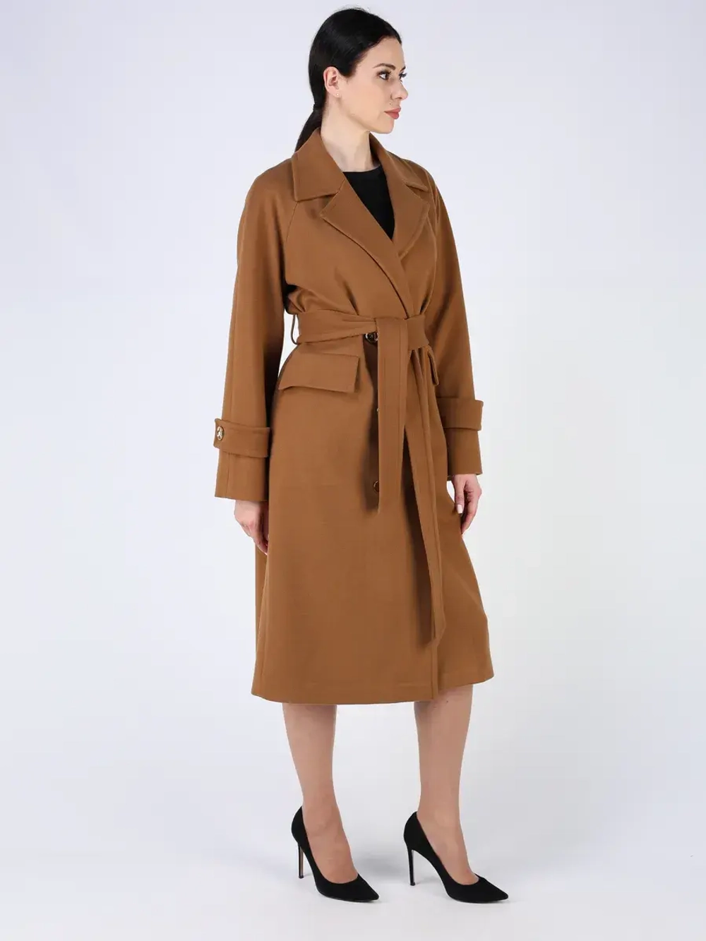 Пальто демисезонное длинное с поясом