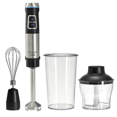 Блендер погружной 1500 Вт DELTA LUX DE-7005B с измельчителем, венчиком, стаканом, черный