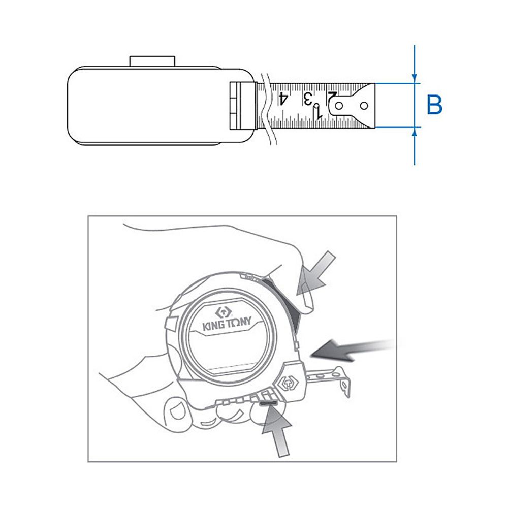 KING TONY (79094-05C1) Рулетка измерительная 5 м / 16 FT, магнитный крюк