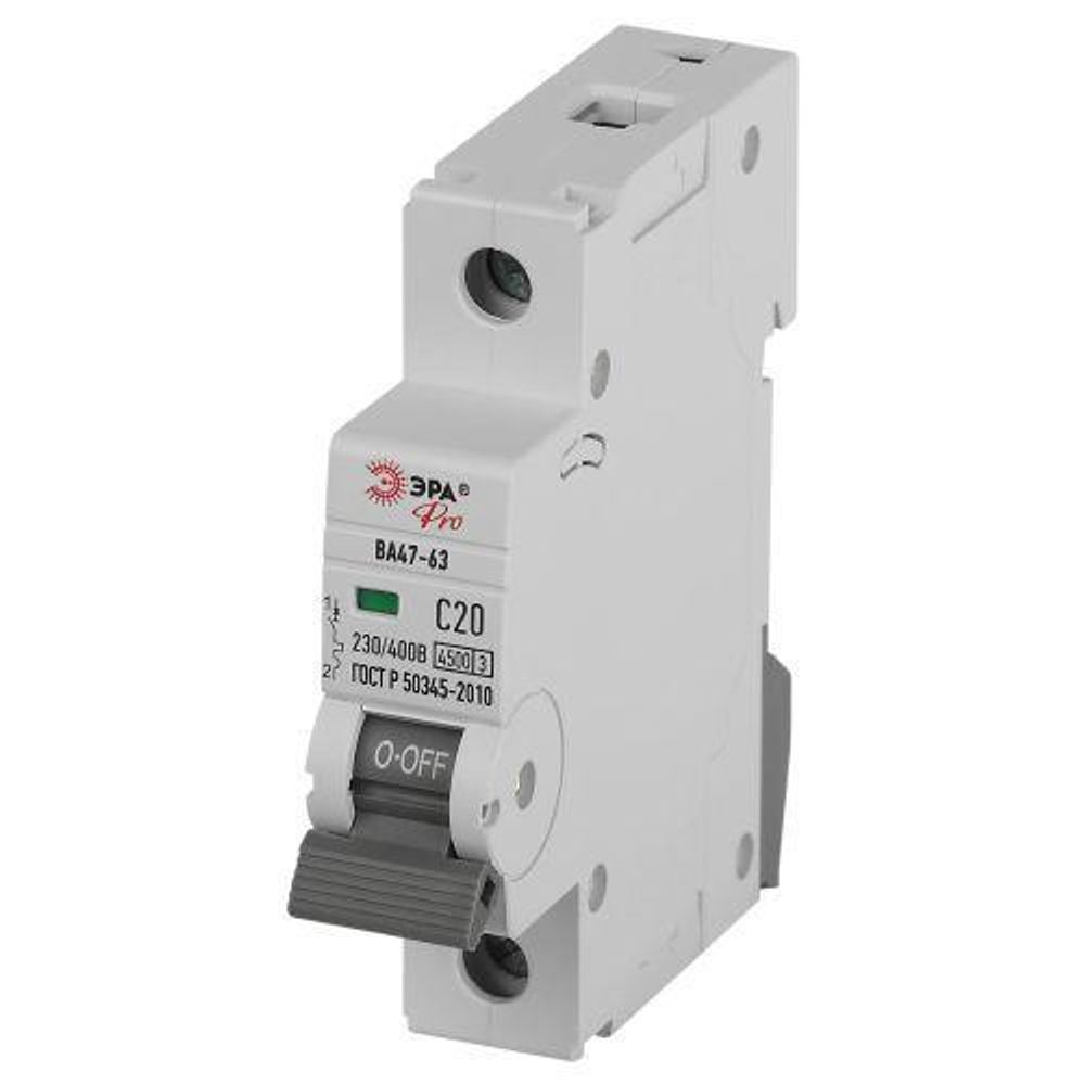 Выключатель автоматический 1п C 20А 4.5кА ВА47-63 PRO ЭРА Б0059408 Выключатель автоматический 1п C 20А 4.5кА ВА47-63 PRO ЭРА Б0059408