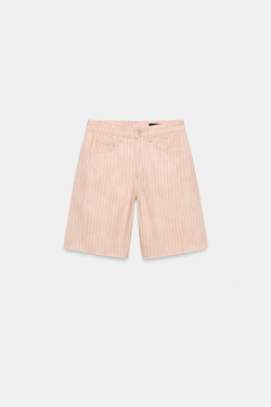 ZARA ДЖИНСОВЫЕ ШОРТЫ RELAXED СО СРЕДНЕЙ ПОСАДКОЙ — ZW COLLECTION, РОЗОВЫЙ
