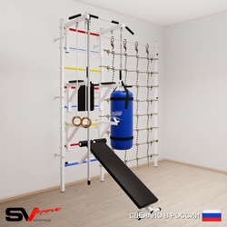 Шведская стенка Sv Sport усиленная 69430 (Турник стандарт/Брусья/Стойка/Скамья/Канат/Кольца/Цепь/Мешок 30кг/Канатный лаз)