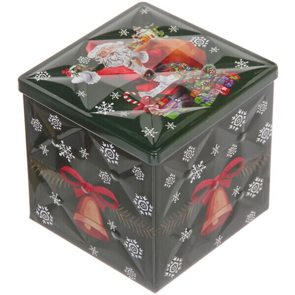 Банка жестяная 9*9*9см «Дед Мороз с подарком»