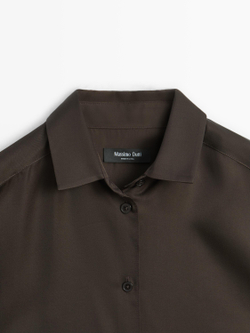 Massimo Dutti Струящаяся атласная рубашка, коричневый