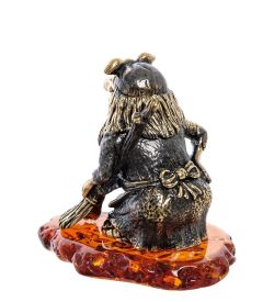 Народные промыслы AM-2212 Фигурка «Бабуся Ягуся с метлой» (латунь, янтарь)