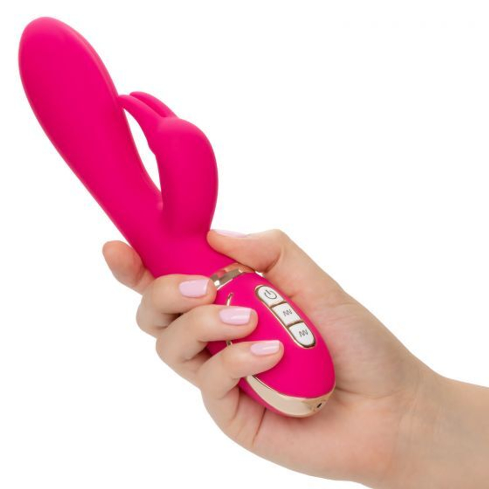 Розовый силиконовый вибратор с клиторальным отростком Signature Silicone Ultra-Soft Rabbit - 22,75 см. (Цвет: розовый)