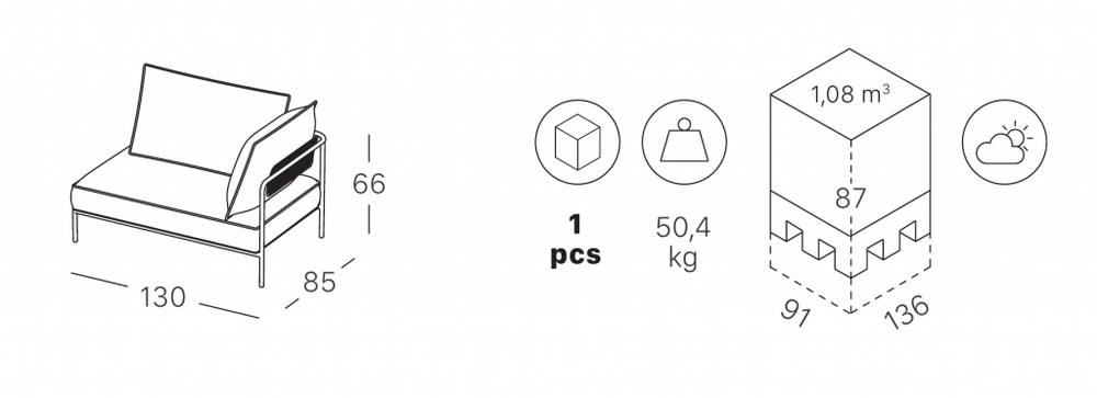 Модуль правый с подушками Scab Design Flap, терракотовый, кремовый