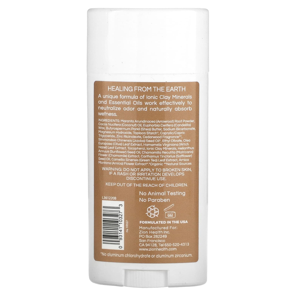 Zion Health, Bold, дезодорант ClayDry, кедр, 80 г (2,8 унции)
