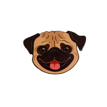 Деревянный значок. Голова Мопса