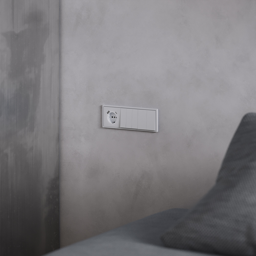 Накладка для розетки с заземлением и защитными шторками, с USB A+C, (серый) Voltum S70 VLS001016
