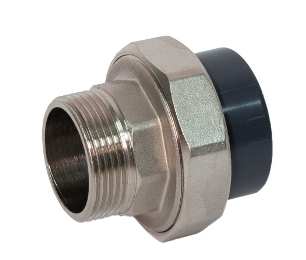 Муфта переходная разборная (ПВХ/Латунь) с наружной резьбой под клей (Ру16), Китай