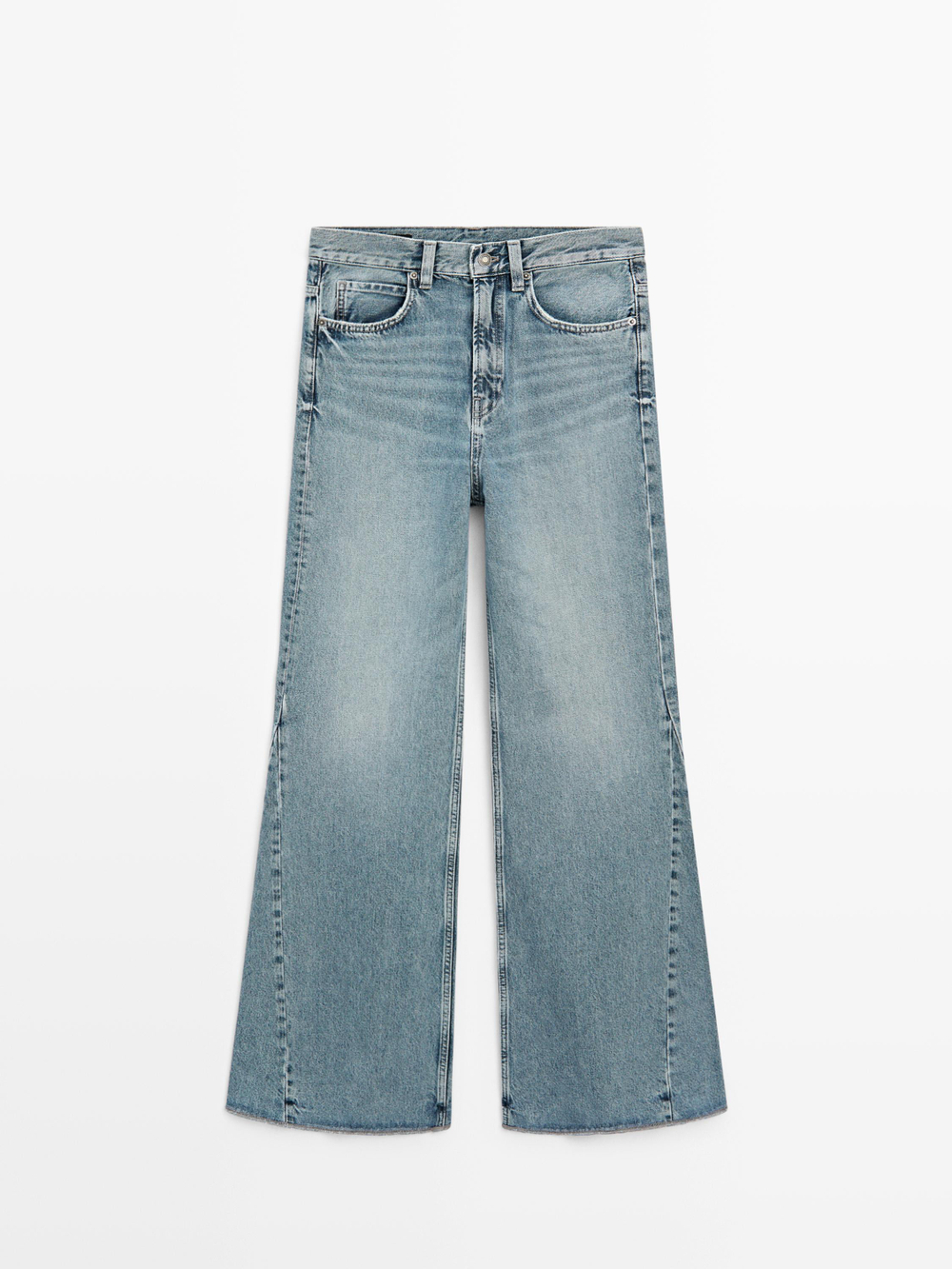 Massimo Dutti Джинсы с высокой талией и расклешенным кроем, светло-голубой