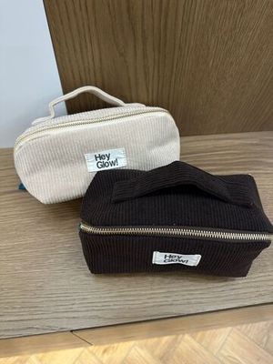 HEY GLOW Косметичка вельвет,велюр молочный, коричневый (большой)