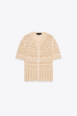 ZARA АЖУРНЫЙ ТРИКОТАЖНЫЙ КАРДИГАН, СЛОНОВАЯ КОСТЬ