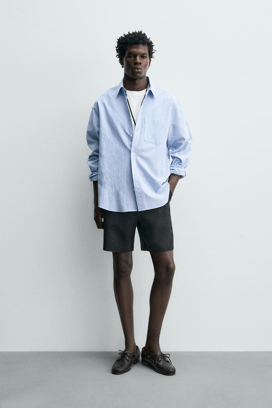 ZARA БЕРМУДЫ ИЗ 100% ЛЬНА КЛАССИЧЕСКОГО КРОЯ, ЧЕРНЫЙ