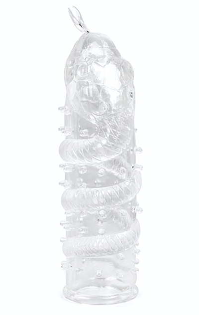 Закрытая рельефная насадка Crystal sleeve snakes в виде змеи с усиками - 14 см. (Цвет: прозрачный)