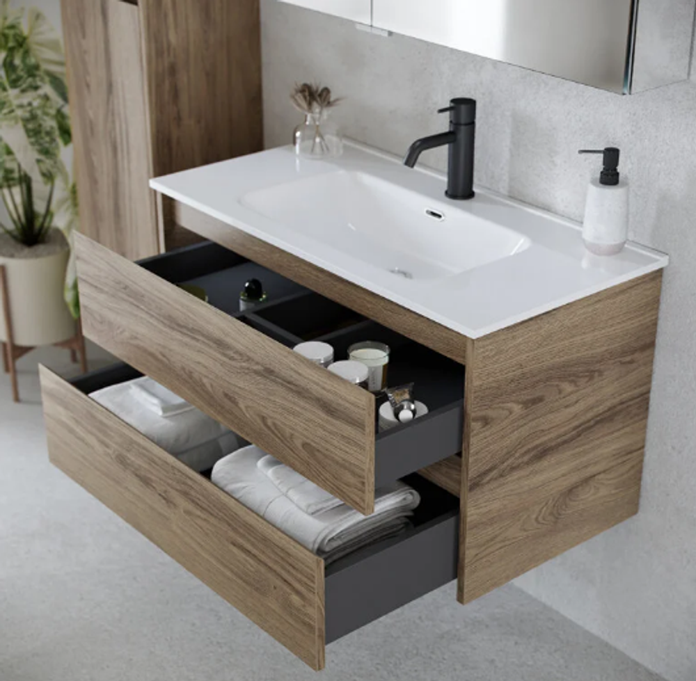 Тумба подвесная SANCOS Libra 890х450х500, c двумя ящиками оснащенными доводчиками, дуб чарльстон, арт. LB90ECH