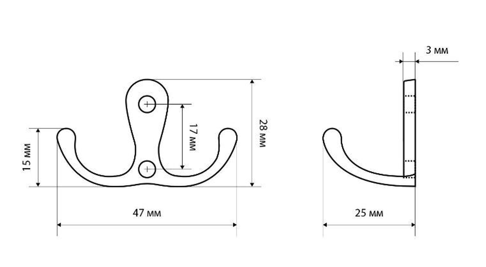 Крючок-вешалка StahlBuro 002 AB ст.бронза (2крючка)  маленький / 16095