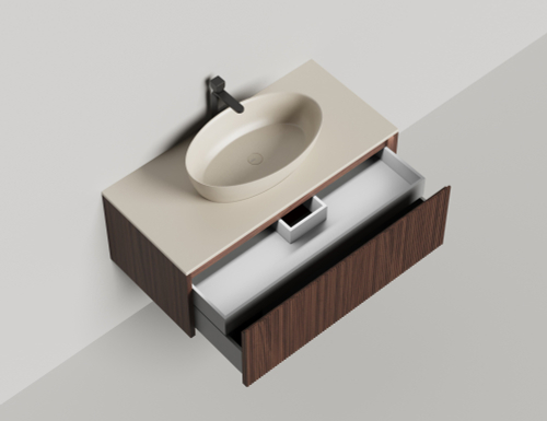 Подвесная тумба Domino 1000, шпон, фрезерованный фасад, под встраиваемую раковину