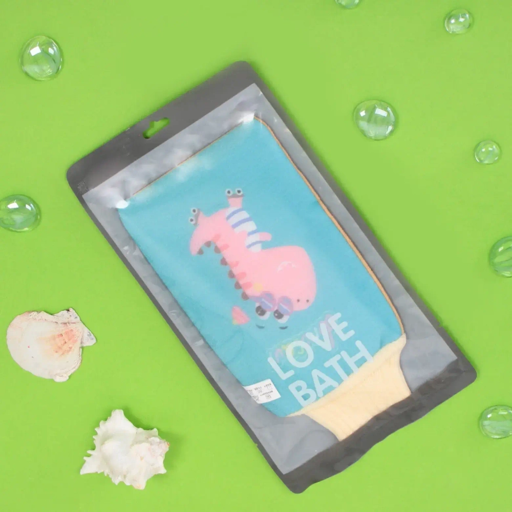 Мочалка-варежка для тела детская «KapitoshkaBoom» Динозаврик, цвет как на фото, 14*24см, Zip-пакет