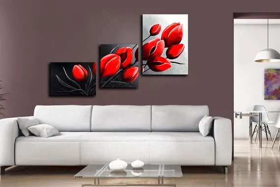 Модульная картина "Красные бутоны"